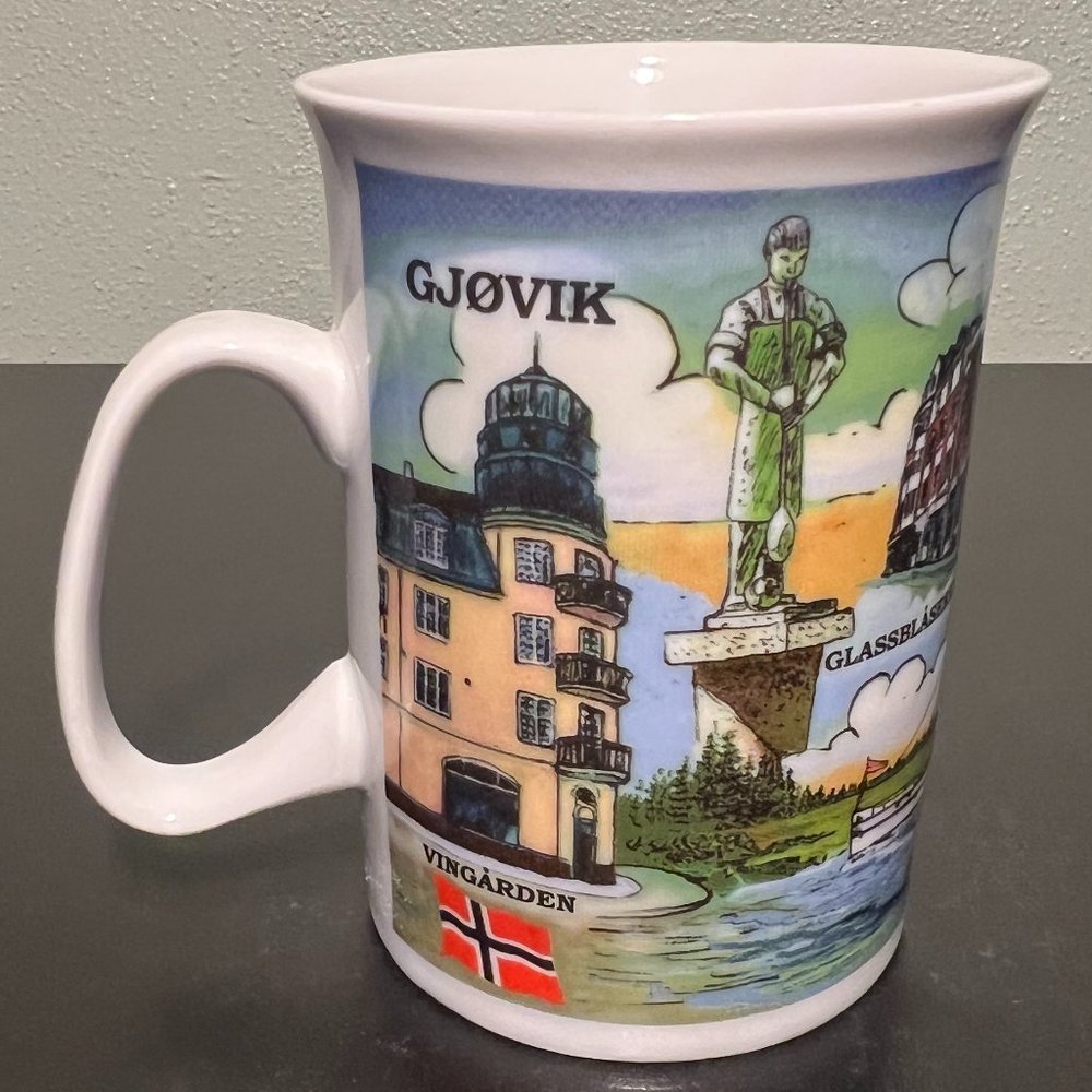 Vintage Gjøvik, Norway Souvenir Ceramic Coffee Cup Mug ~ Norge `Made in Norway